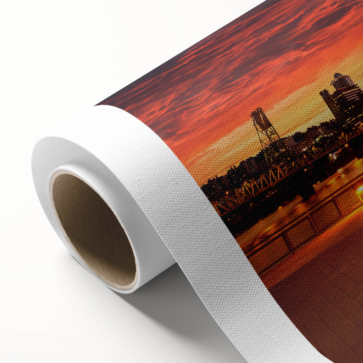Art deco poster of Portland, Oregon, featuring muted green and beige tones on rolled canvas, ideal for nursery wall art.
