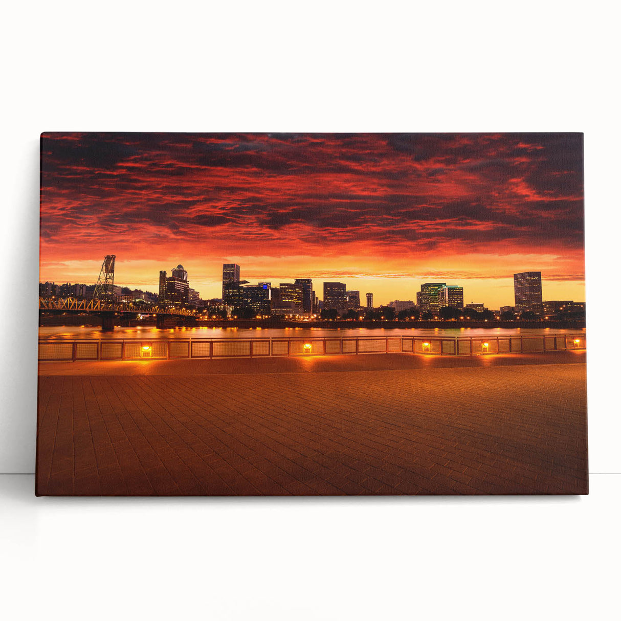 Black and white photo of Portland, Oregon on stretched canvas, ideal for kitchen wall art.