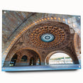 Acrylic print of Pittsburgh skyline in muted gray and blue tones, suitable for bedroom or dining room decor.