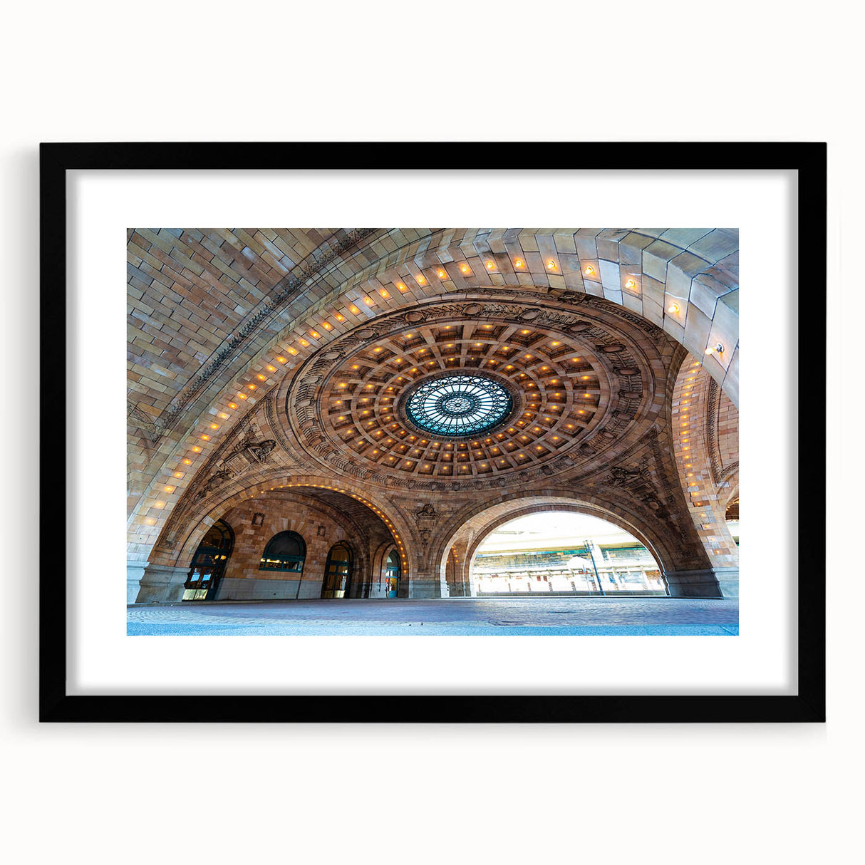 Extra large abstract art print of Pittsburgh, featuring vibrant, colorful textures on a black framed canvas.