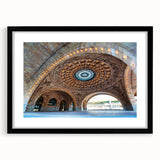 Extra large abstract art print of Pittsburgh, featuring vibrant, colorful textures on a black framed canvas.