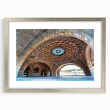 Textured abstract art print of Pittsburgh skyline in muted gray, framed in silver, ideal for bedroom art.
