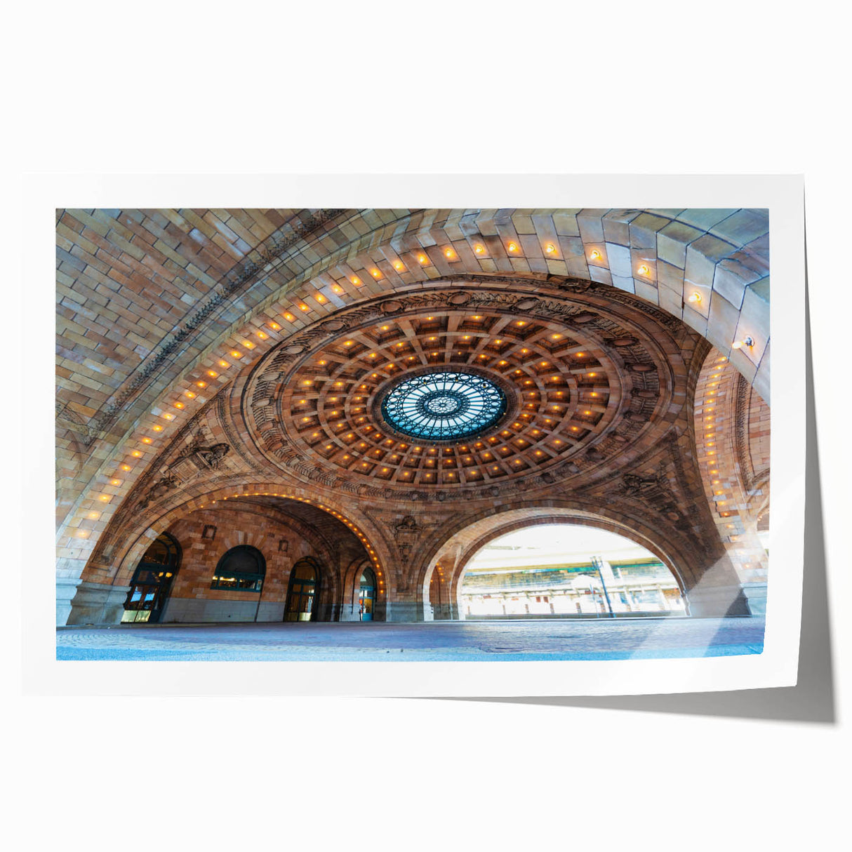 Rolled print of Pittsburgh skyline in muted gray and blue tones, ideal for art wall dining room.