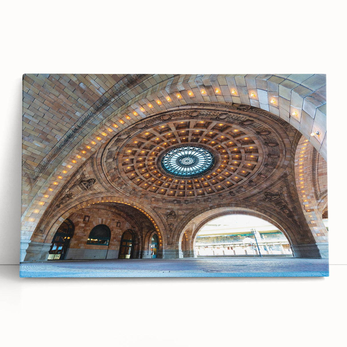 Black and white panoramic view of Pittsburgh skyline on stretched canvas, ideal for kitchen wall art.