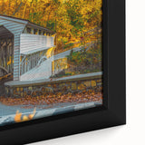 Framed canvas of a textured Pennsylvania landscape in black with colorful highlights, ideal for living room decor.