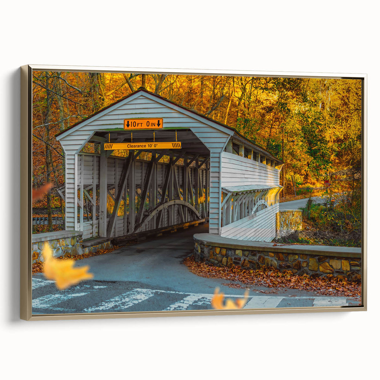 Framed canvas featuring a vintage-style Pennsylvania landscape in black and gold tones, ideal for bedroom wall art.