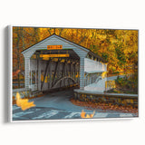 Vintage poster art of Pennsylvania scenery on a white-framed canvas, featuring vibrant colors, ideal for living room decor.