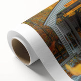 Art Deco poster of Pennsylvania scenery on rolled canvas, featuring muted earth tones, suitable as nursery wall art.