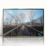 Large art print of a Vermont landscape in gold frame, featuring muted earth tones, ideal for modern art wall decor.