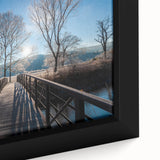 Black framed canvas featuring a textured Vermont landscape in vibrant autumn colors, ideal for living room decor.