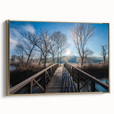 Framed canvas depicting a Vermont landscape in vintage poster art style with black and gold tones.