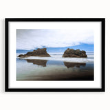 Extra large abstract art print depicting a colorful, textured scenery of Olympic National Park on a black framed canvas.