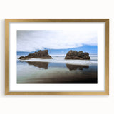 Extra large abstract art print of Olympic scenery in textured style with muted earth tones, framed in gold.