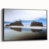 Black and white wall art featuring a vintage poster-style landscape of Olympic National Park on framed canvas.
