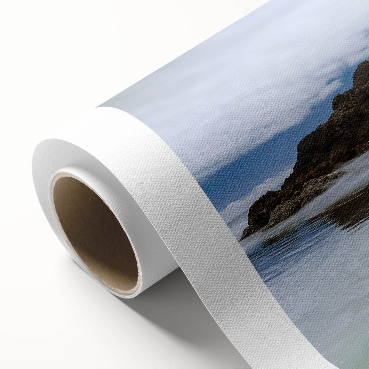 Art deco poster of Olympic National Park on rolled canvas, featuring muted green and blue tones, ideal for nursery wall art.