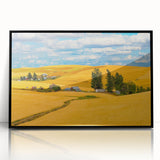 Large abstract wall art depicting the Palouse landscape in muted earth tones on a framed acrylic.