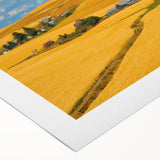 Art deco poster of Palouse, Washington scenery in subtle earth tones on rolled canvas, suitable for dining room wall art.