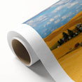 Art deco style poster of Palouse, Washington scenery on rolled canvas, featuring soft pastel shades.