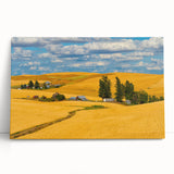 Black and white photo of the Palouse hills on a stretched canvas, ideal for kitchen wall art.