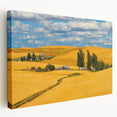 Large stretched canvas depicting the rolling hills of the Palouse in Washington, in soft green and brown tones.