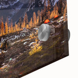 Acrylic print of a large abstract depiction of Seattle in muted blue and green tones, ideal for dining room art.