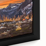 Framed canvas of Seattle skyline in black with colorful, textured brush strokes, ideal for large living room walls.