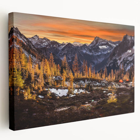 Side view of a stretched canvas featuring a realistic Seattle skyline in muted gray and blue tones.
