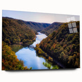 Large abstract wall art of West Virginia scenery in muted earth tones on acrylic glass.