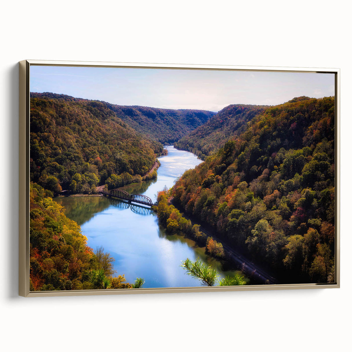 Black and white landscape art painting of West Virginia on framed canvas, ideal for bedroom wall decor.