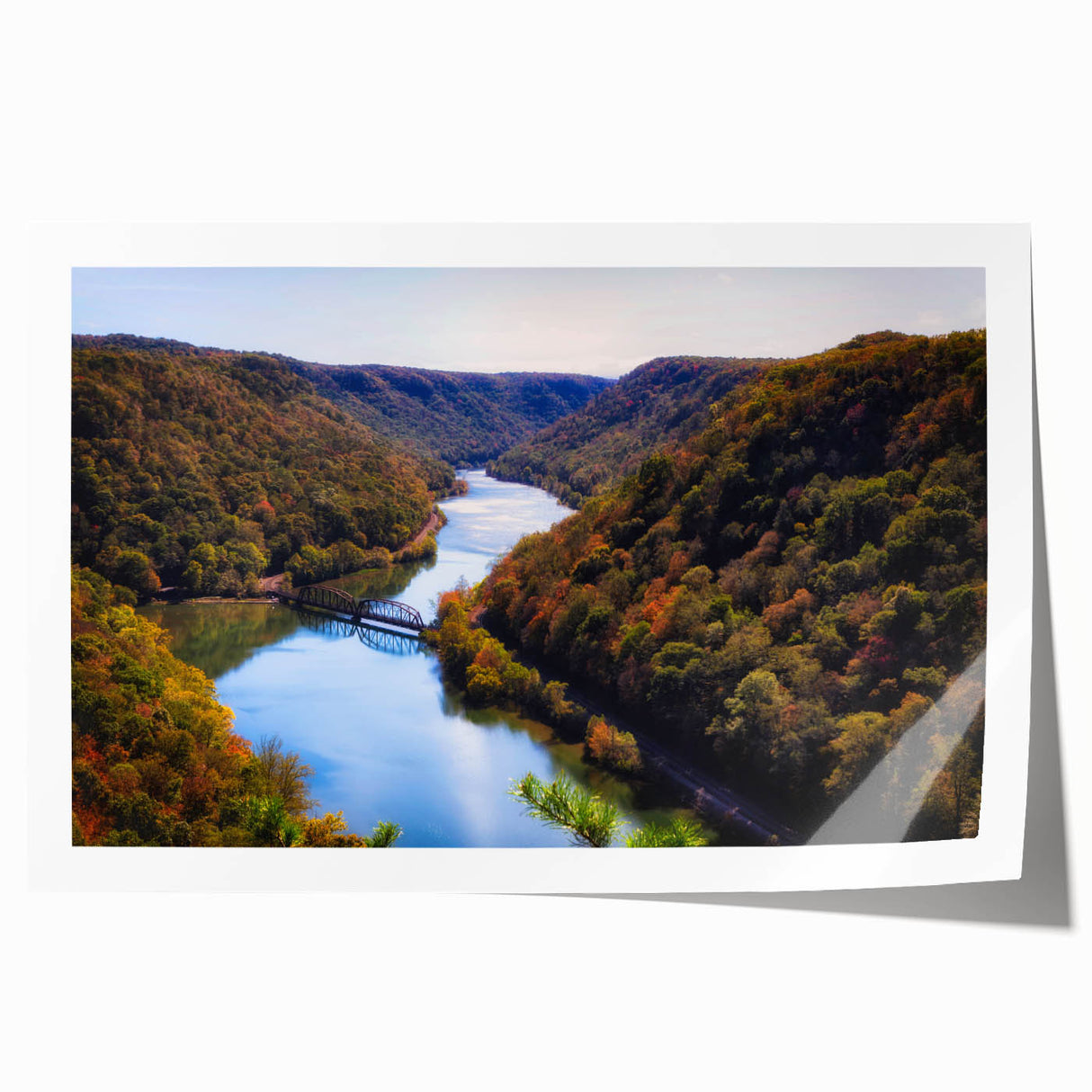 Rolled print of a West Virginia landscape featuring muted earth tones, ideal for art wall dining room.