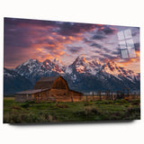 Acrylic print of the Grand Tetons in muted earth tones, ideal for bedroom or dining room art.