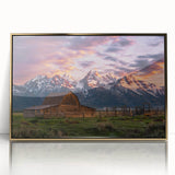 Framed acrylic print of the Grand Tetons in Wyoming featuring earthy tones, ideal for modern art wall decor.