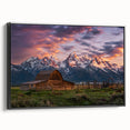 Black and white landscape art painting of the Grand Tetons on framed canvas, suitable for bedroom decor.