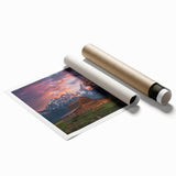 Scenic view of Wyoming's Grand Tetons with vibrant green and blue tones on a rolled canvas.