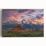 Black and white photograph of the Grand Tetons on stretched canvas, suitable as large kitchen wall art.