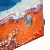 Large abstract wall art depicting Yellowstone scenery in muted earth tones on acrylic glass.