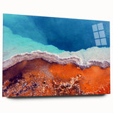 Acrylic print of Yellowstone scenery with lush greens and blues, ideal for bedroom or dining room art.