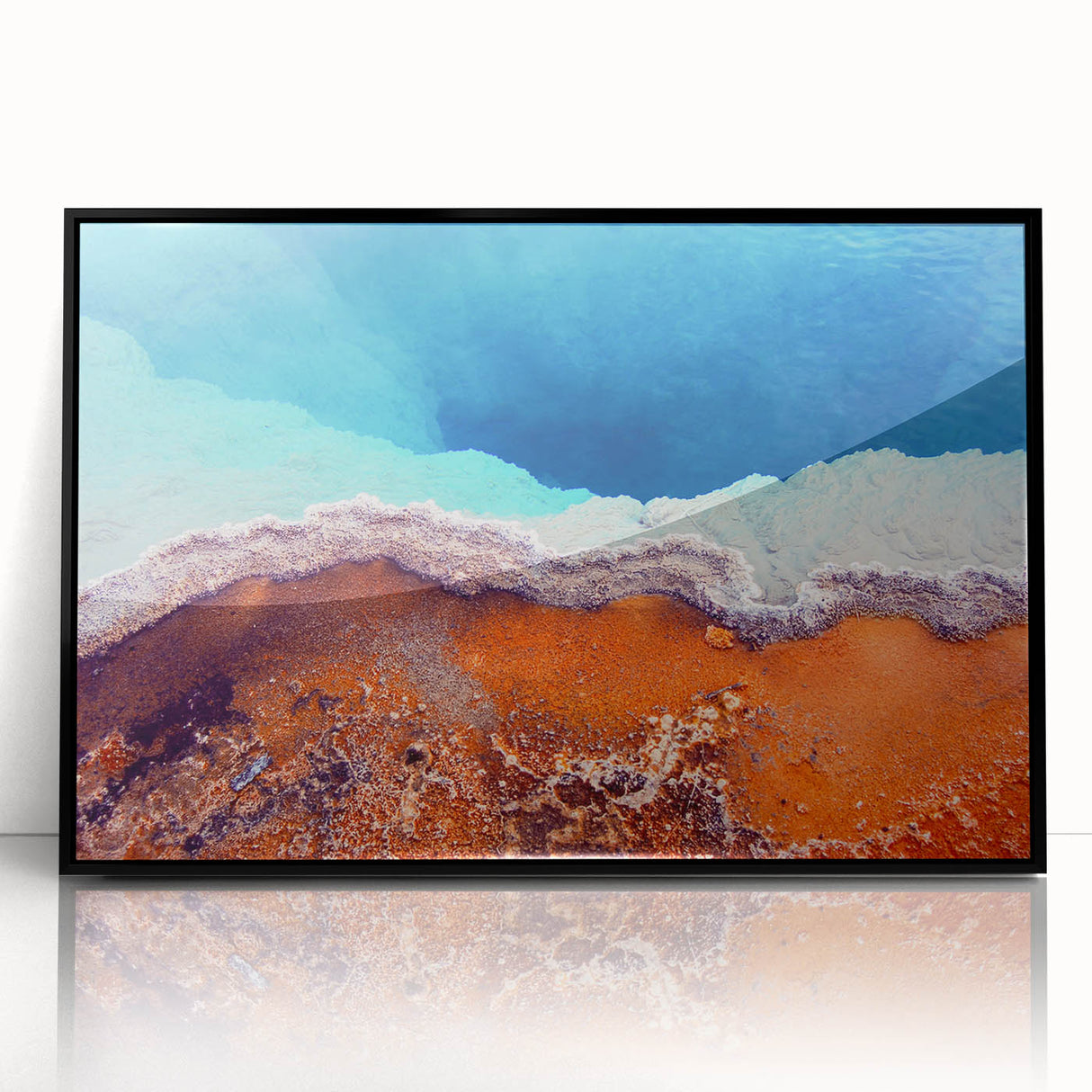 Large abstract wall art depicting Yellowstone scenery in muted earth tones on a framed acrylic.