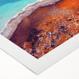 Art deco poster of Yellowstone scenery, featuring muted earth tones on rolled canvas, suitable for dining room decor.