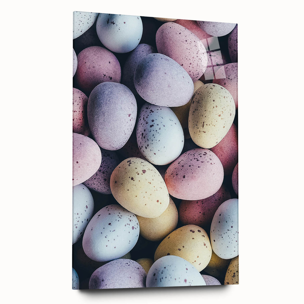 Large abstract wall art on acrylic glass depicting spring themes in vibrant green and white.
