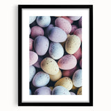 Extra large abstract art print featuring vibrant spring hues on textured canvas, framed in black.