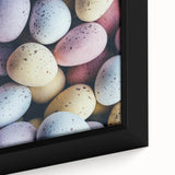 Close-up of a framed canvas featuring textured, colorful art with black background, ideal for living room decor.