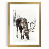 Extra large abstract art print depicting a textured winter scene in muted white and gray tones, framed in gold.