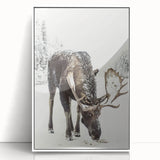 Art deco poster featuring a winter scene in muted blue and white tones on framed acrylic, ideal for nursery wall decor.