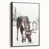 Black and white landscape art painting on framed canvas, depicting a serene winter scene, ideal for bedroom decor.