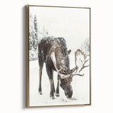 Winter landscape painting on framed canvas with muted blue and gray tones, ideal for bedroom wall art.
