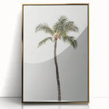 Large art print of a mid-century modernist summer scene, with warm gold and orange tones on acrylic.