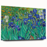 Large abstract wall art on acrylic glass depicting swirling blue and yellow patterns, ideal for bedroom or dining room decor.