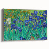 Vintage poster art of Van Gogh's painting in a silver frame, featuring vibrant colors on black background.