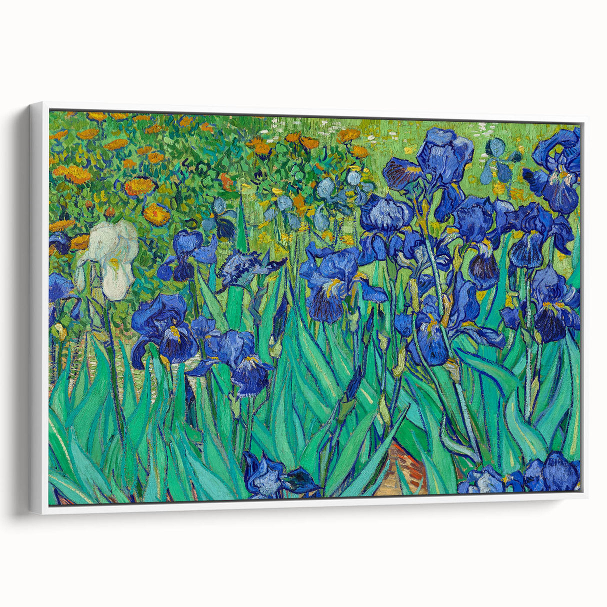 Vincent van Gogh landscape painting on a framed canvas, featuring a night sky and cypress tree in dark and white tones.